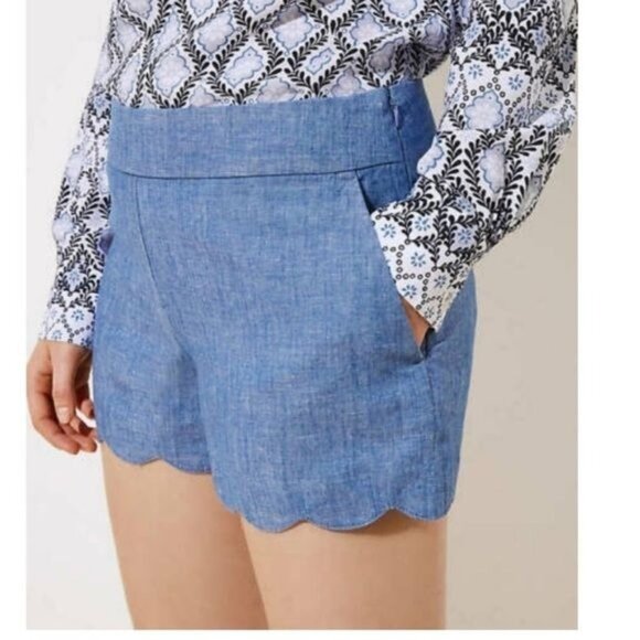 The Riviera Short Chambray Scalloped Hem Womens Size 12 Loft - Picture 6 of 10